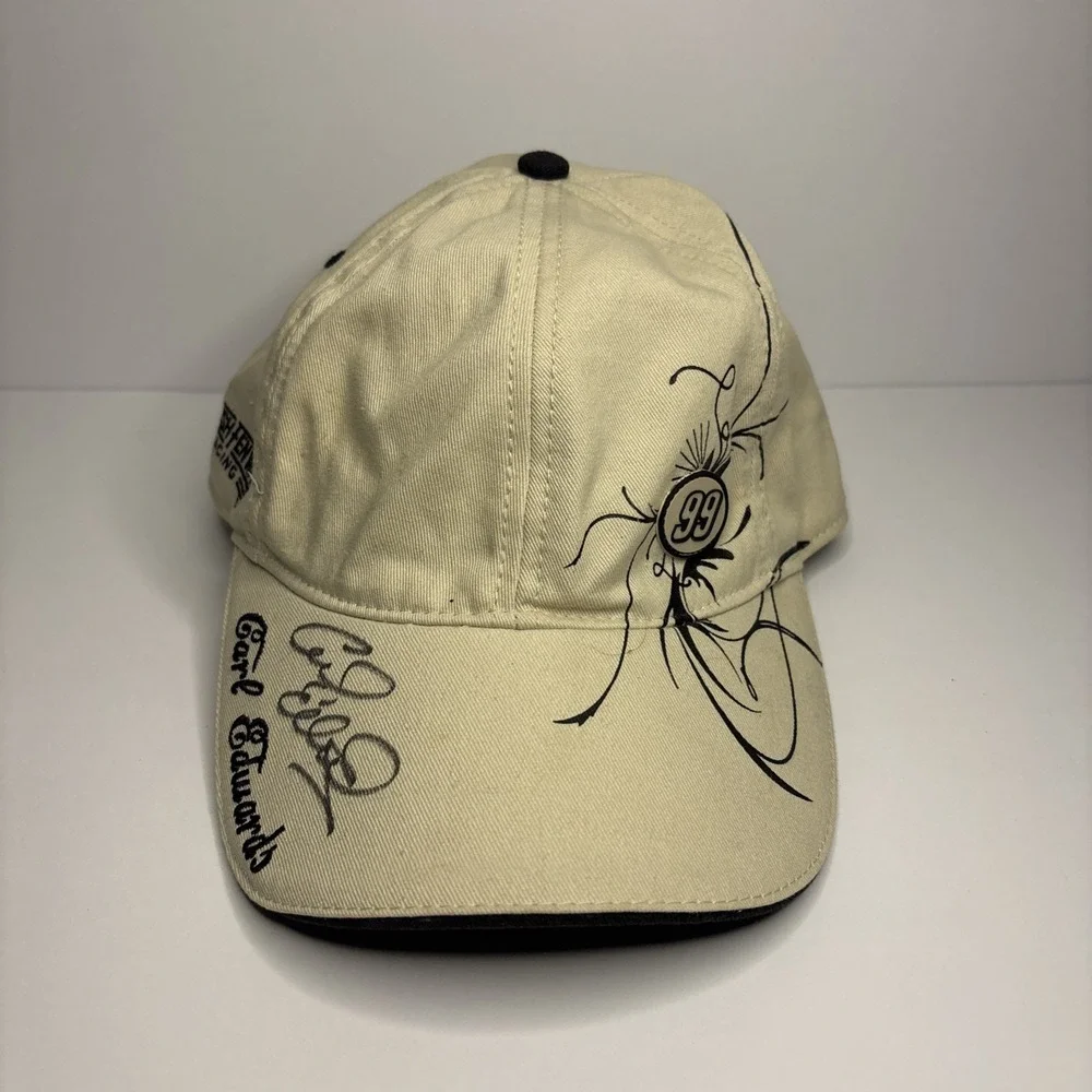 Carl Edwards Autographed NASCAR Baseball Cap Hat Beige Chase Fenway Racing 99